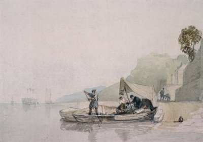 Escena costera con barcos y figuras de Augustus Wall Callcott